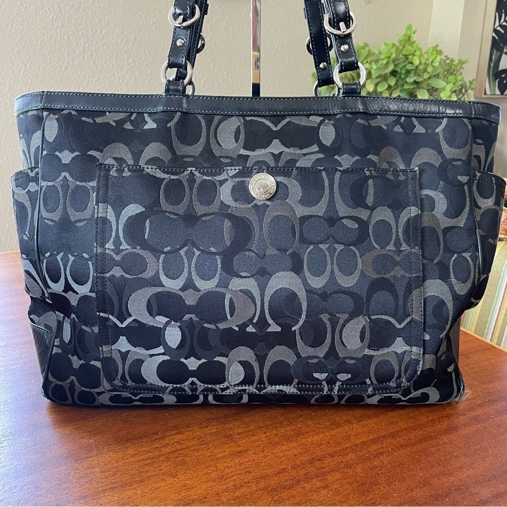Coach Black & Charcoal Signature Jacquard Baby Tote - Picture 2 of 16